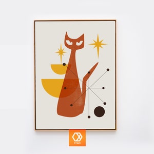 Mid century Cat wall art retro decor Sputnik art Atomic Art Mid century modern art cat Lover gift mid century art 70s poster mid century art