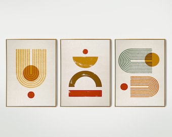 Mid Century Modern Rainbow Art Set Astratto arcobaleno wall art Mid Century print Set Danese moderno Stampa d'arte astratta Galleria set da parete Sun art