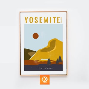 Yosemite National Park poster Yosemite Mid Century Modern print Travel  Wall Art Nature wall art California poster Scandinavian Mountain Art