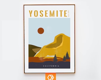 Yosemite National Park poster Yosemite Mid Century Modern print Travel  Wall Art Nature wall art California poster Scandinavian Mountain Art