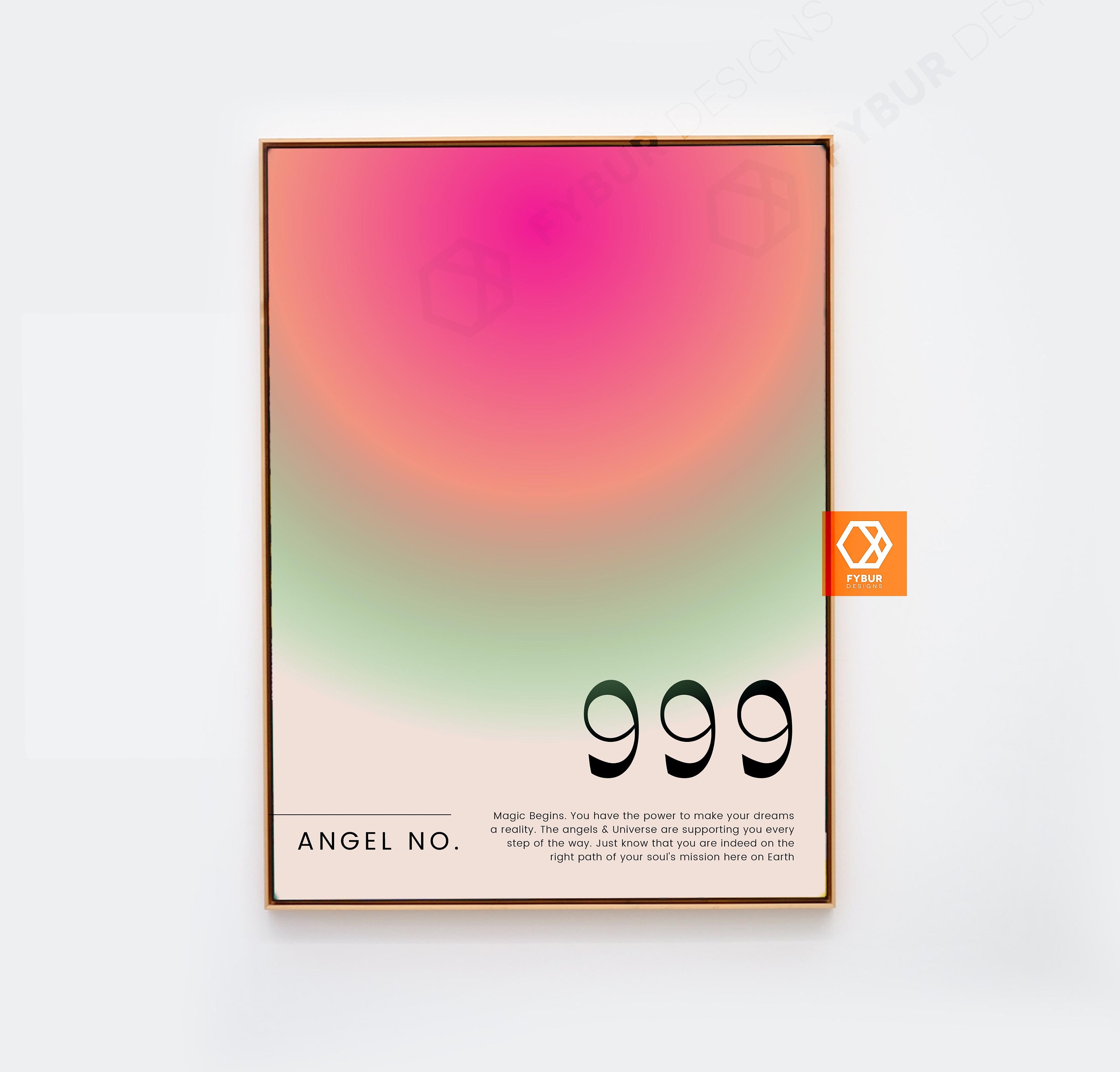 999 Angel Number Numerology Aura Poster Spiritual Gift Energy
