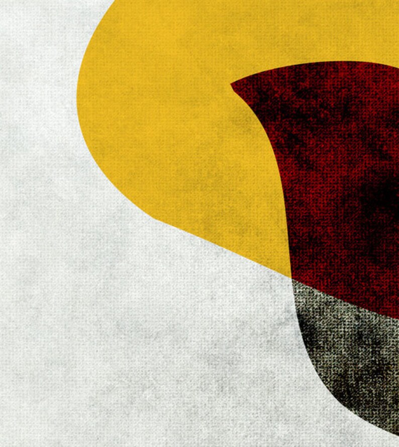 May include: Abstract geometric design with a yellow, red, and gray color scheme. The design is on a white textured background.