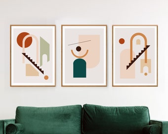 Set astratto Arte moderna SET GALLERIA Stampe Stampa in terracotta Stampa moderna Mid Century Set Boho Decor Poster geometrico Set Arte scandinava
