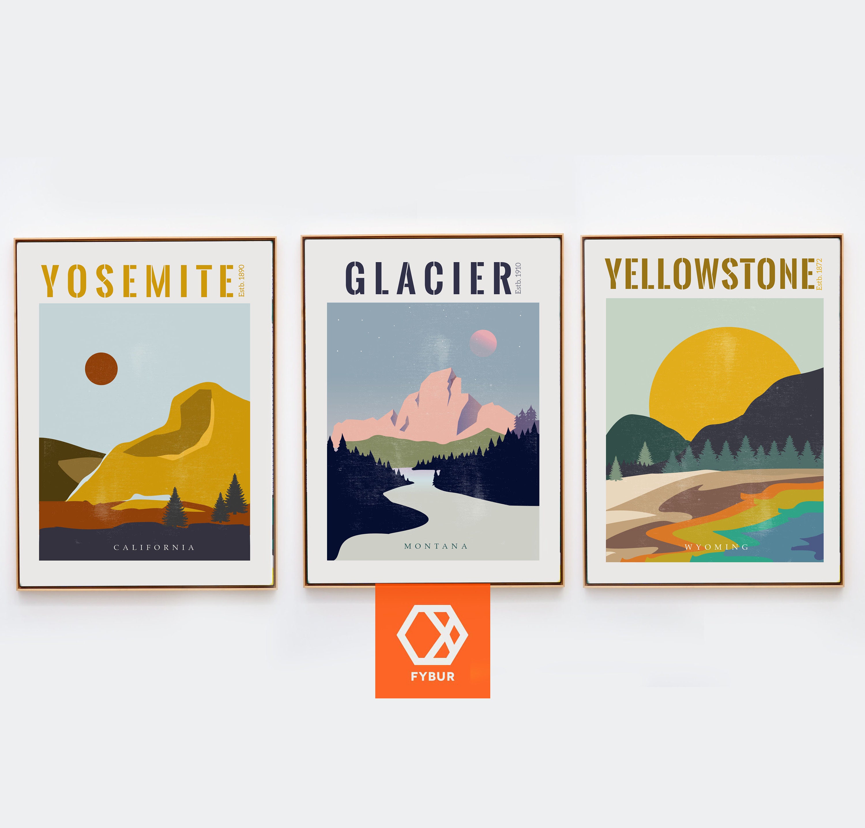 Wall Art Minimalist Yellowstone National Park Poster California