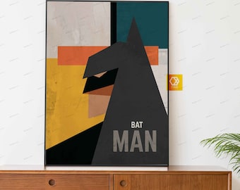 Retro Batman Poster - Superheld Mid-Century Modern Batman Filmplakat, Vintage Batman Poster Drucke, minimalistische Bat man Print Filmplakate