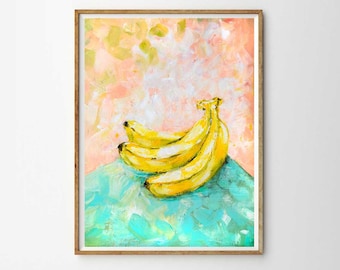 Bananas wall art Kitchen wall art Banana painting fruit art Banana print Banana art mid century art modern decor Food Art print giclee print