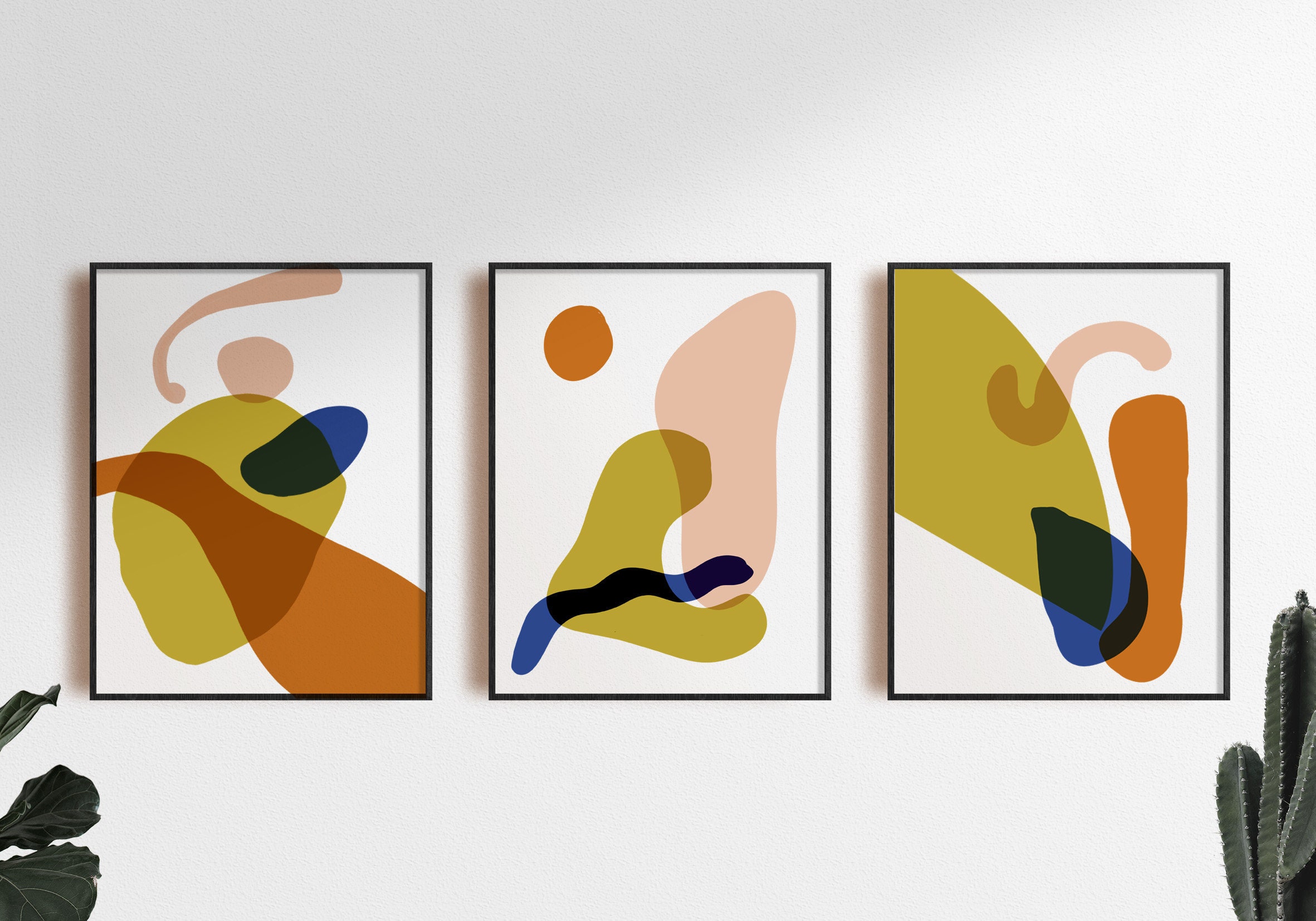 Abstract Set of 3 Mid Century Modern Art Set Chartreuse Wall Art ...