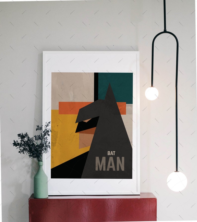 Retro Batman poster Superhero Mid-century modern Batman Movie poster, Vintage Batman Poster Prints, minimalist Bat man print movie posters image 2