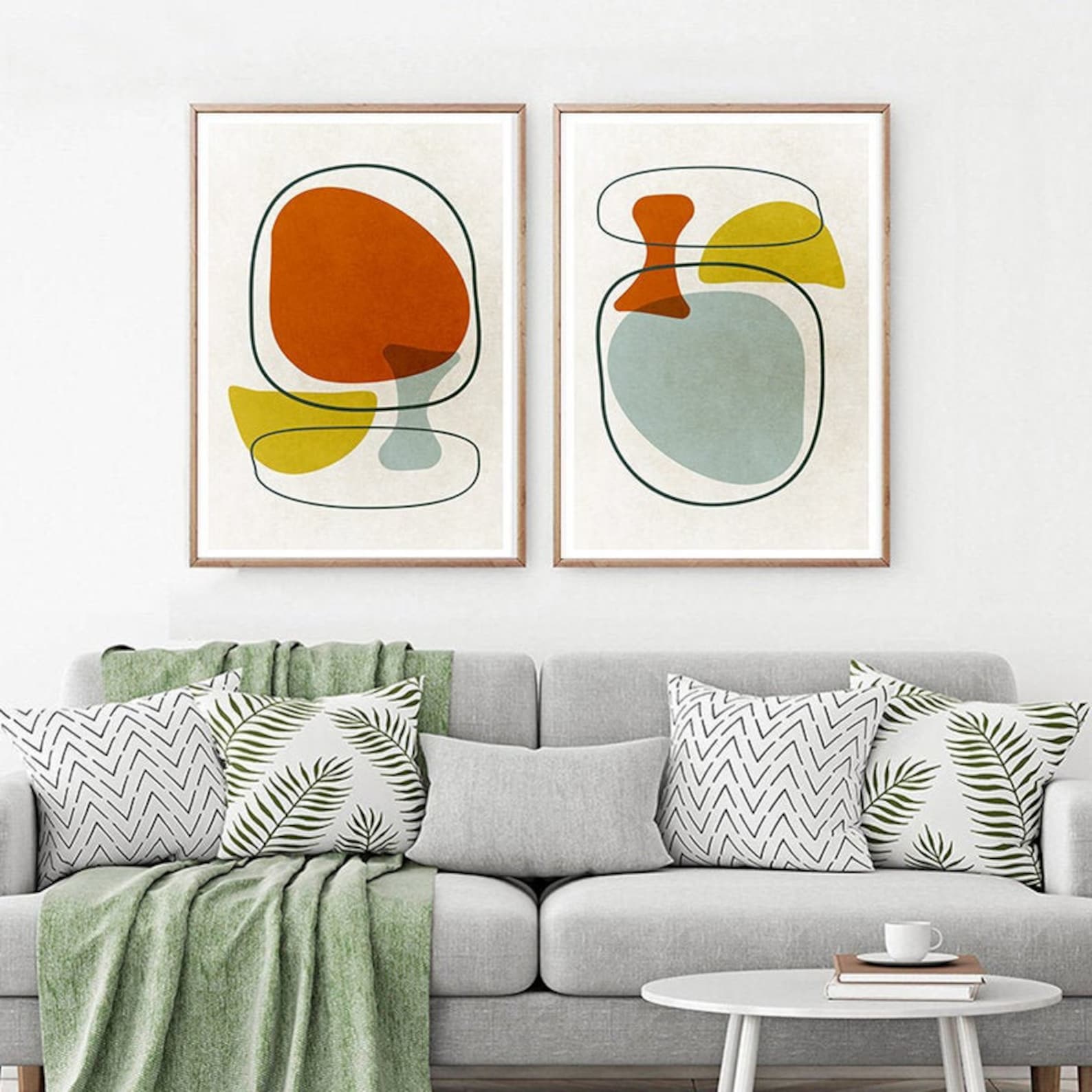 Modern Abstract Wall Art Mid Century Modern Art SET of 2 | Etsy