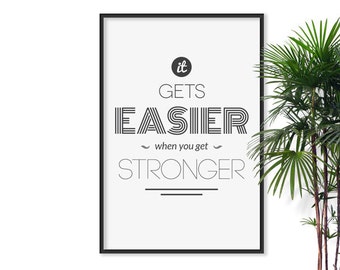 Strong Typographic Print Grad gift Typography Inspirational Poster Art, Yoga Print Black And White Dorm Decor Gym Motivational Fitness Art