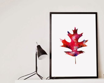 Oak Fall Leaf Art Watercolor Art Print Watercolor Leaf Maple Fall Decor art Autumn Thanksgiving Wall Art Fall Foliage Colors Orange red