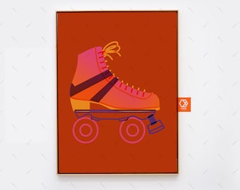 70s Retro wall art Roller Derby roller Skate wall art Groovy Girl Boots Print, 70s show wall art, 70s fashion wall art Groovy 70s wall art