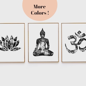Yoga Poster Set Yoga Watercolor Yoga Art wall decor YOGA PRINT SET Lotus Flower Seated Buddha Art Om mantra Yoga Studio Art Yoga Silhouettes