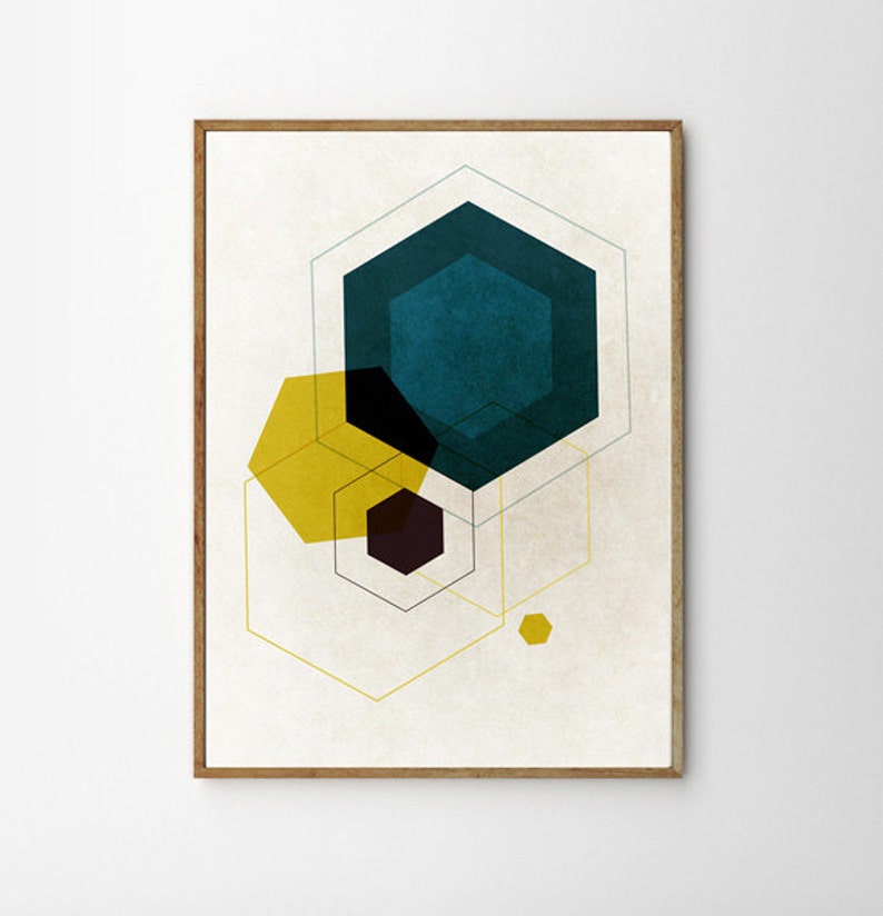 Hexagon Bestseller Mid century Modern wall art FYBUR, Retro geometric art Modern decor Scandinavian print Eames midcentury abstract Wall art image 2