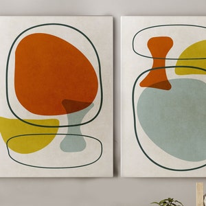 Modern Abstract wall art Mid century modern art SET of 2 yellow mustard art Scandinavian decor Retro Eames Nordic Decor Living Room Wall Art image 8