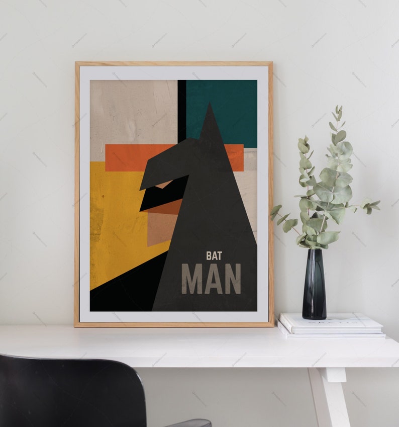 Retro Batman poster Superhero Mid-century modern Batman Movie poster, Vintage Batman Poster Prints, minimalist Bat man print movie posters image 3