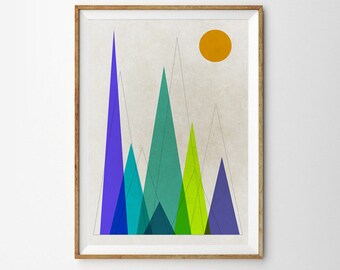 Mountain art Retro print Geometric Art Triangle art Mountains Wall Art Scandinavian print Mid century modern Abstract print home wall decor