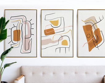 Earthy Decor wall art Nordic Art Set of 3 | Boho Style Abstract wall art | African Abstract wall Art | Burnt orange Gallery wall set