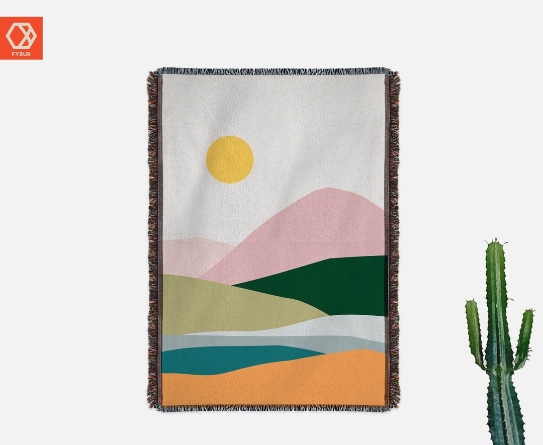 Pink Woven Blanket Nursery Blanket Boho Sun Throw Blanket Mid Century