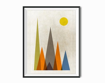 Geometric Mountain Art Retro Print Mountains are calling Triangle minimalist Mountain Print Mountain Poster Nursery Mid Century Modern Decor