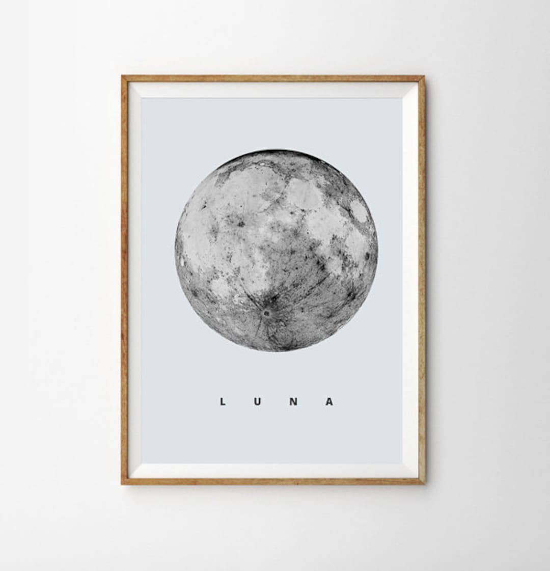 Luna Print Full Moon Poster Geometric Art Super Moon Sky Space Stars ...