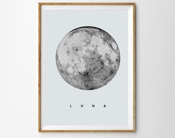 Luna Print Full Moon Poster Geometric Art Super Moon Sky Space Stars Geometric Decor Astronomy Science Wall Art moon Decor Dreamy luna lunar