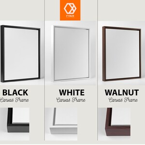 May include: Three canvas frames in black, white, and walnut wood. The frames are all the same size and shape, and they are shown against a white background.