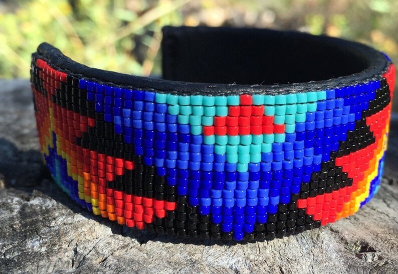 Beaded Geometric Design Bracelet in Light Red Orange Yellow Etsy