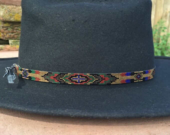 Beaded Geometric Design Hatband in Tones of Tanblackbrown Etsy