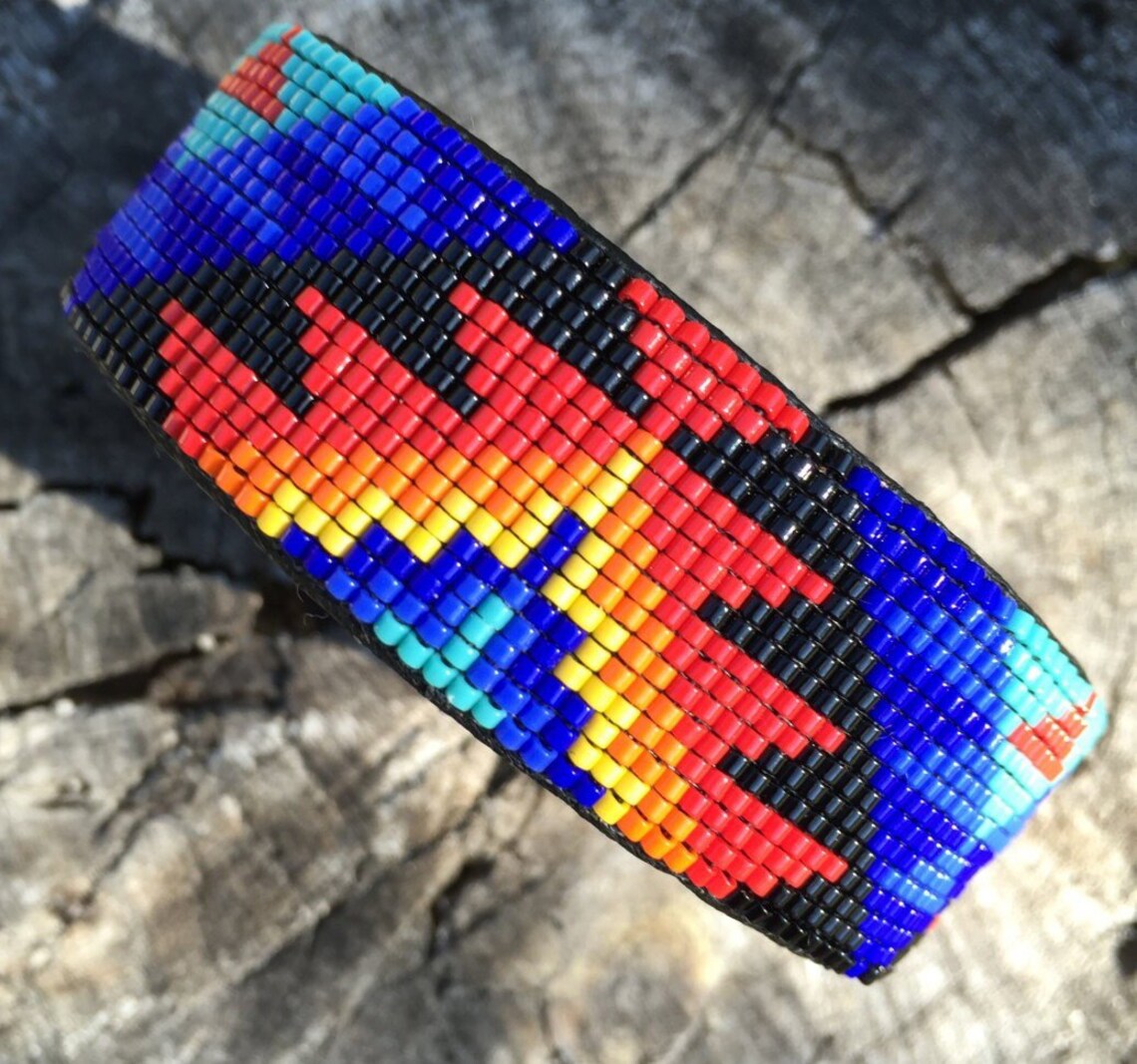 Beaded Geometric Design Bracelet in Light Red Orange Yellow Etsy