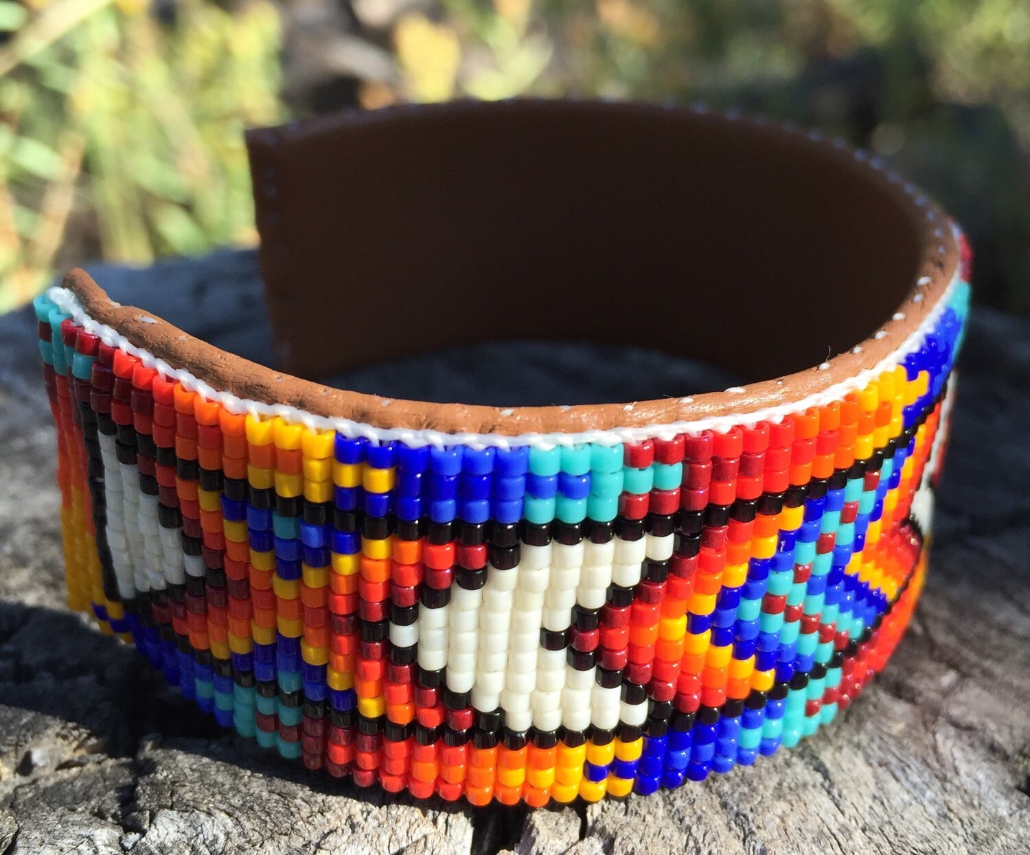 Beaded Geometric Design Bracelet in Reds Orange Yellows Etsy