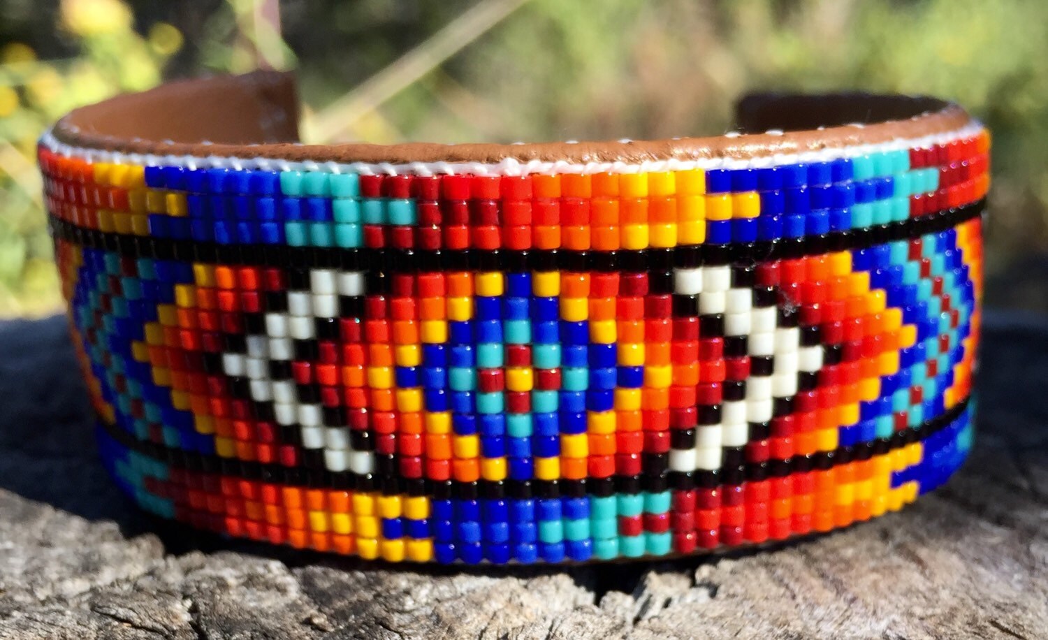 Beaded Geometric Design Bracelet in Reds Orange Yellows Etsy