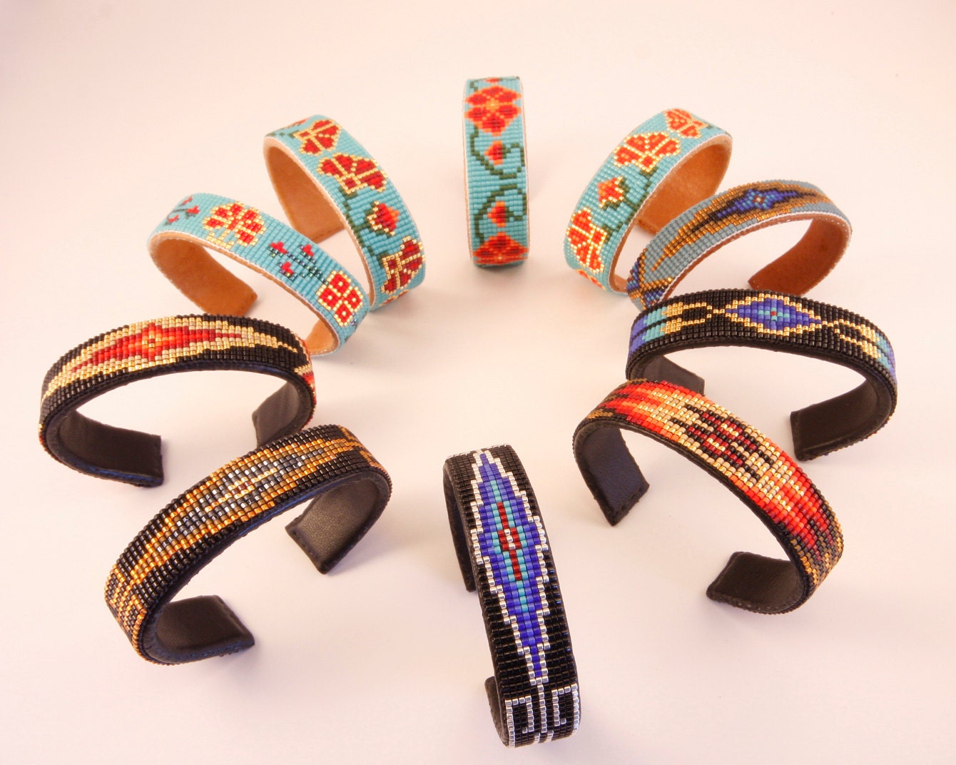 Beaded Geometric Design Bracelet in Metallic Colors of Golds, Gunmetal