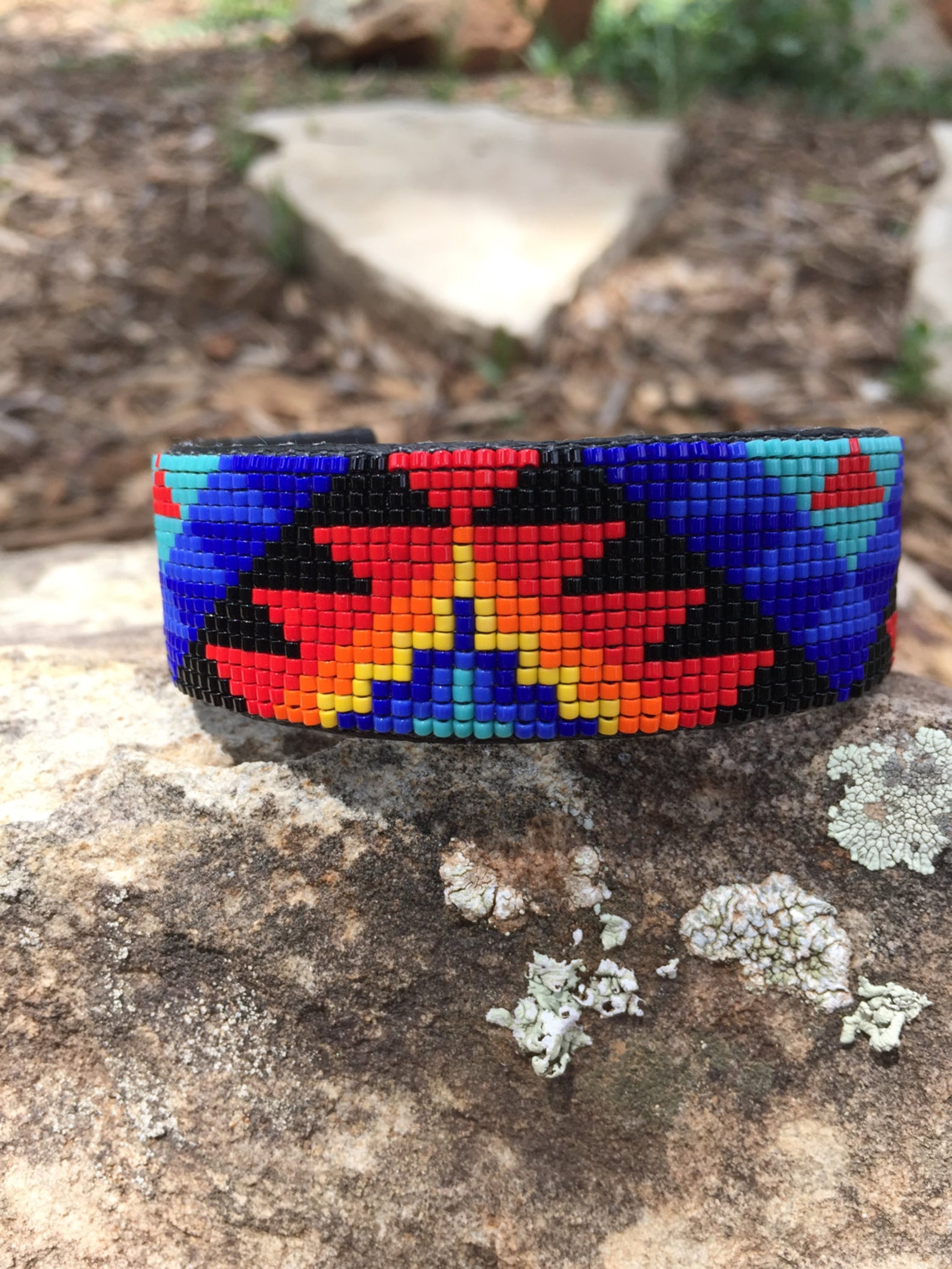 Beaded Geometric Design Bracelet in Light Red Orange Yellow Etsy