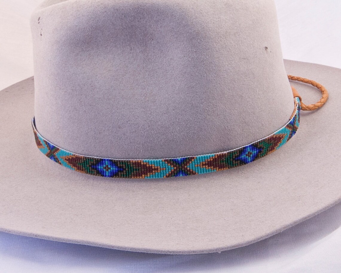 Beaded Geometric Design Hatband in Neutral Colors of Dark Etsy