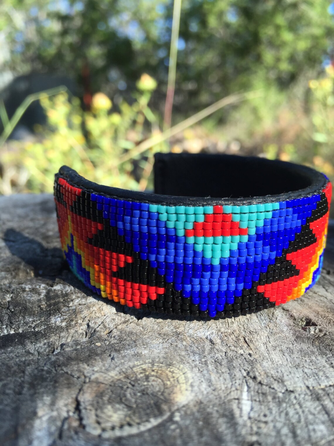 Beaded Geometric Design Bracelet in Light Red Orange Yellow Etsy