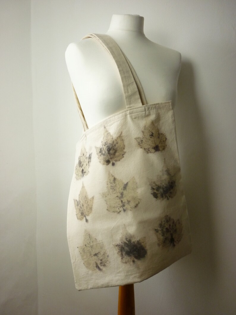 sycamore eco print bag cotton bag large tote bag leaf print bag eco friendly bag shopping bag market bag earthy rustic shopper vegan bag II