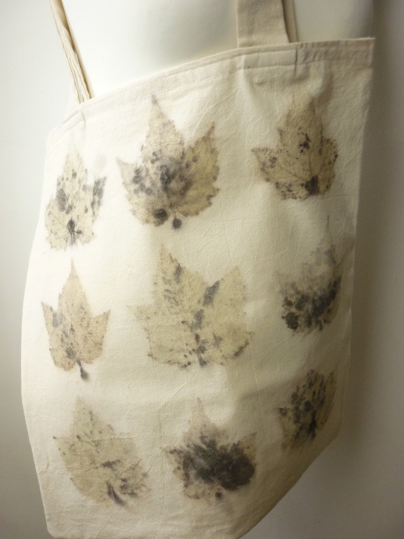 sycamore eco print bag cotton bag large tote bag leaf print bag eco friendly bag shopping bag market bag earthy rustic shopper vegan bag II