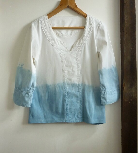 Dip Dye Top Dip Dye Blue Top Dip Dye Shirt Blue Lace Indigo Top Blue Boho Top Boho Lace Top Boho Lace Shirt Large Terralenta