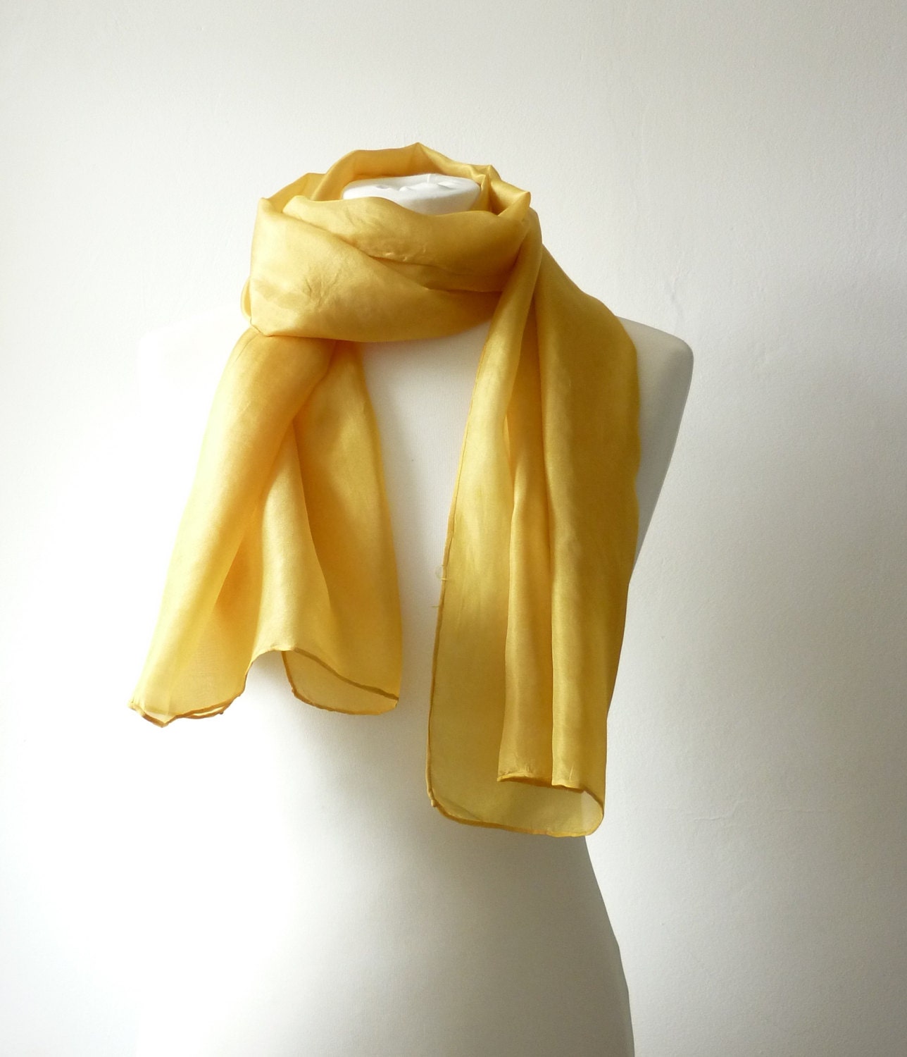 LONG gold scarf gold silk scarf yellow scarf yellow silk scarf Etsy