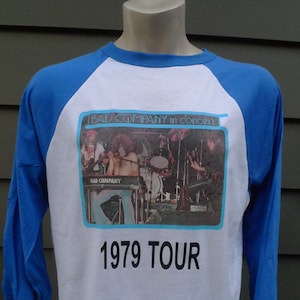 Size XL (48) ** 1979 Bad Company Raglan Shirt (Single Sided) (Single Stitch) (C) Licensed by Wildside, 1975