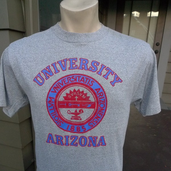 1970s University of Arizona Flock Print Single Stitch Shirt * Men's M (42)