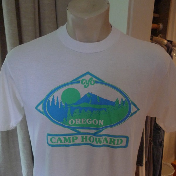 Size L (44) ** 1980s Camp Howard Oregon Shirt (Single Sided) (Single Stitch)