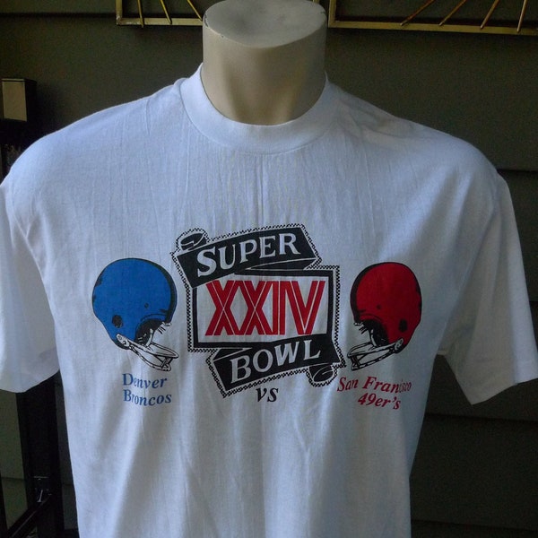 1990 Super Bowl 24 Single Stitch Shirt (San Francisco v. Denver) * Men's XL (46)