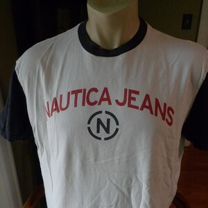 Size L (48) **Late 1990s Nautica Jeans Two Tone Shirt (Single Sided)