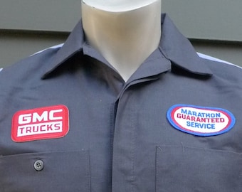 1990s GMC Trucks Service Station Mechanics Two Tone Work Shirt * Mens Med (43)
