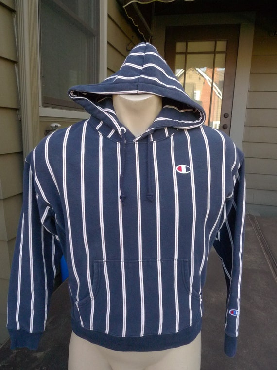 1980s Pinstriped Champion Hoodie * Men's Med (44)