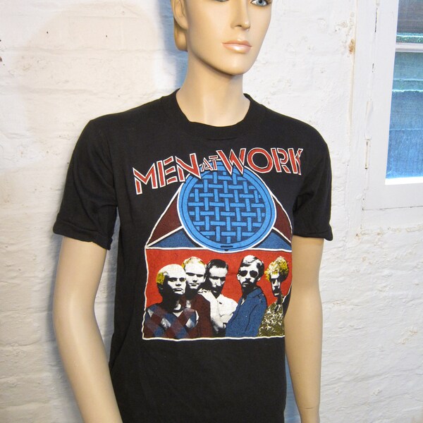 1980 Men At Work Camisa de concierto de punto simple * Mujer M (38)