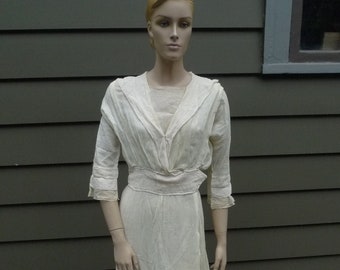 Bust: up to 36 - 38" ** Spectacular Victorian - Edwardian Turn of the Century Eye Hook Summer Gauzey Cotton  Dress