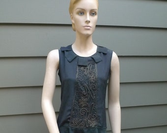 Bust:  up to 34" ** Fabulous Drop Waist 1920s Black Silk Crepe Dress